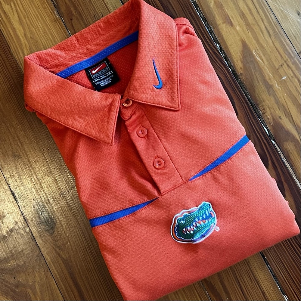 Nike Team Sphere Florida Gators Polo Shirt Orange Blue XL Dri-Fit VINTAGE Style